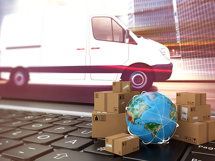 On line shipment. 3D Rendering China Cross-Border Online Sales
